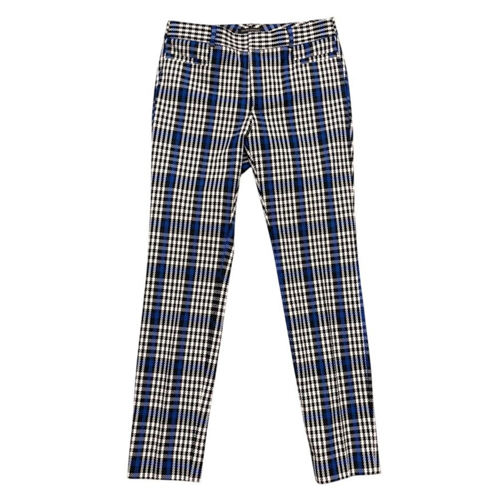 Banana Republic Houndstooth Pants Slim Ankle Plaid Trousers Black Blue White 4L